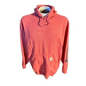 Carhartt Original Fit Hoodie Red Graphic Sleeve Logo Sweatshirt Size